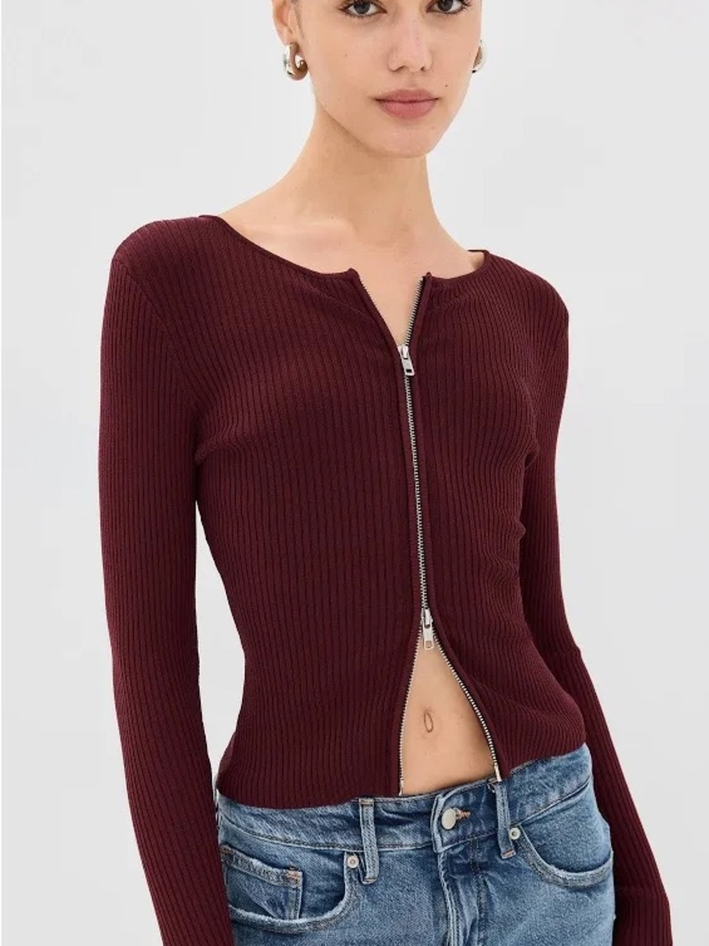 Good American Virgo Rib Zip Sweater